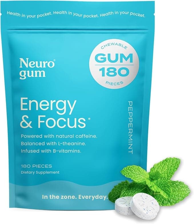 NeuroGum Energy + Focus Gum Caffeine L-Theanine B12 B6
