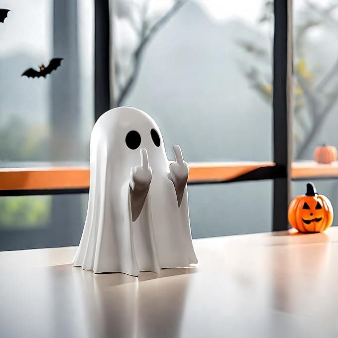 Halloween Ghost Figurine - Spooky Resin Statue, Cute Finger Ghost Ornaments, Perfect for Indoor & Porch Decor