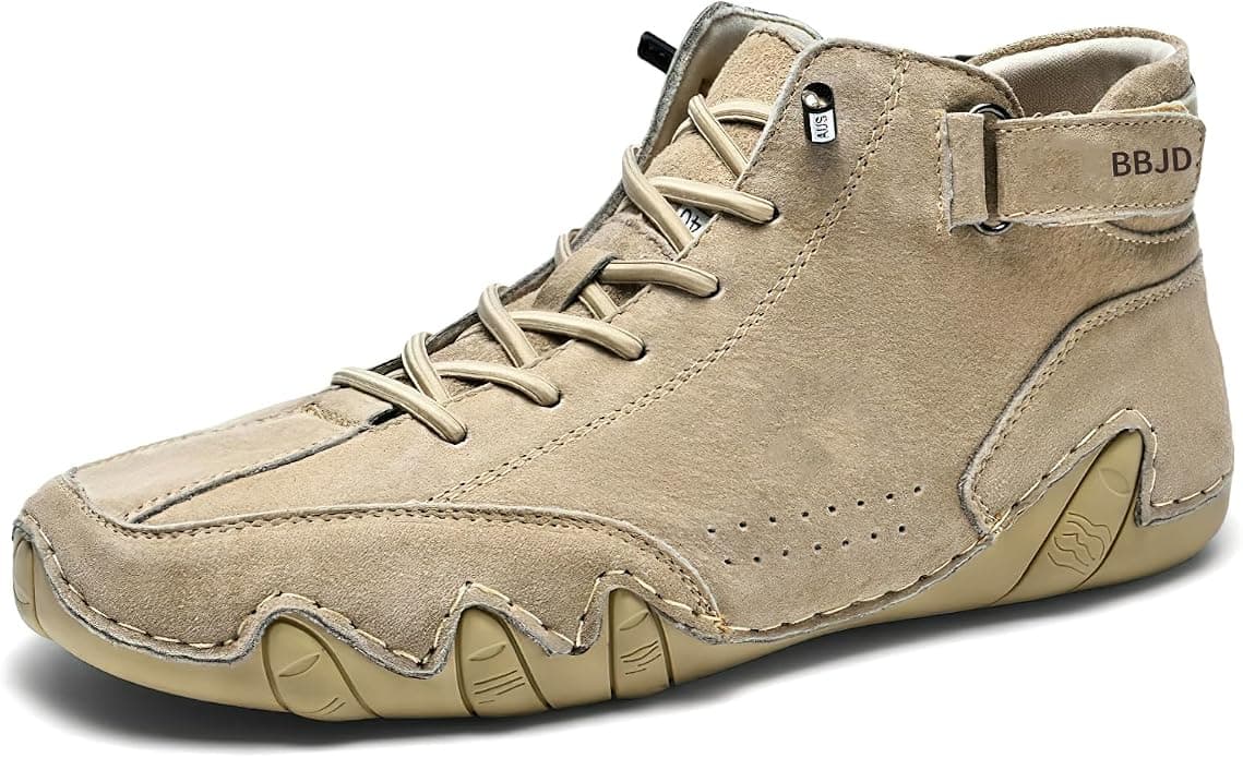 baobeijiadao Men's Beck Shoes Waterproof Non Slip High Top Chukka Boots Handmade Suede Casual Outdoor Sneakers