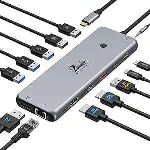 14 in 1 USB C Docking Station - Dual Monitor, Triple Display, 8 USB C/A Ports, Ethernet, Audio - For MacBook, Dell, HP, Lenovo, Surface