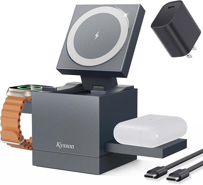 MagSafe Charger Stand,Wireless Charger Stand 3 in 1 Charging Station for Multiple Devices,Magnetic Charger for iPhone 16/15/14/13/12,Apple Watch,AirPod(30W Charger Included)