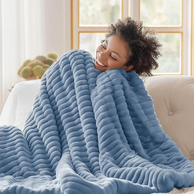 Bedsure GentleSoft Fall Throw Blanket for Couch - Cozy Soft Blankets for Women, Cute Small Throws for Girls, Ashley Blue, 50x60 Inches